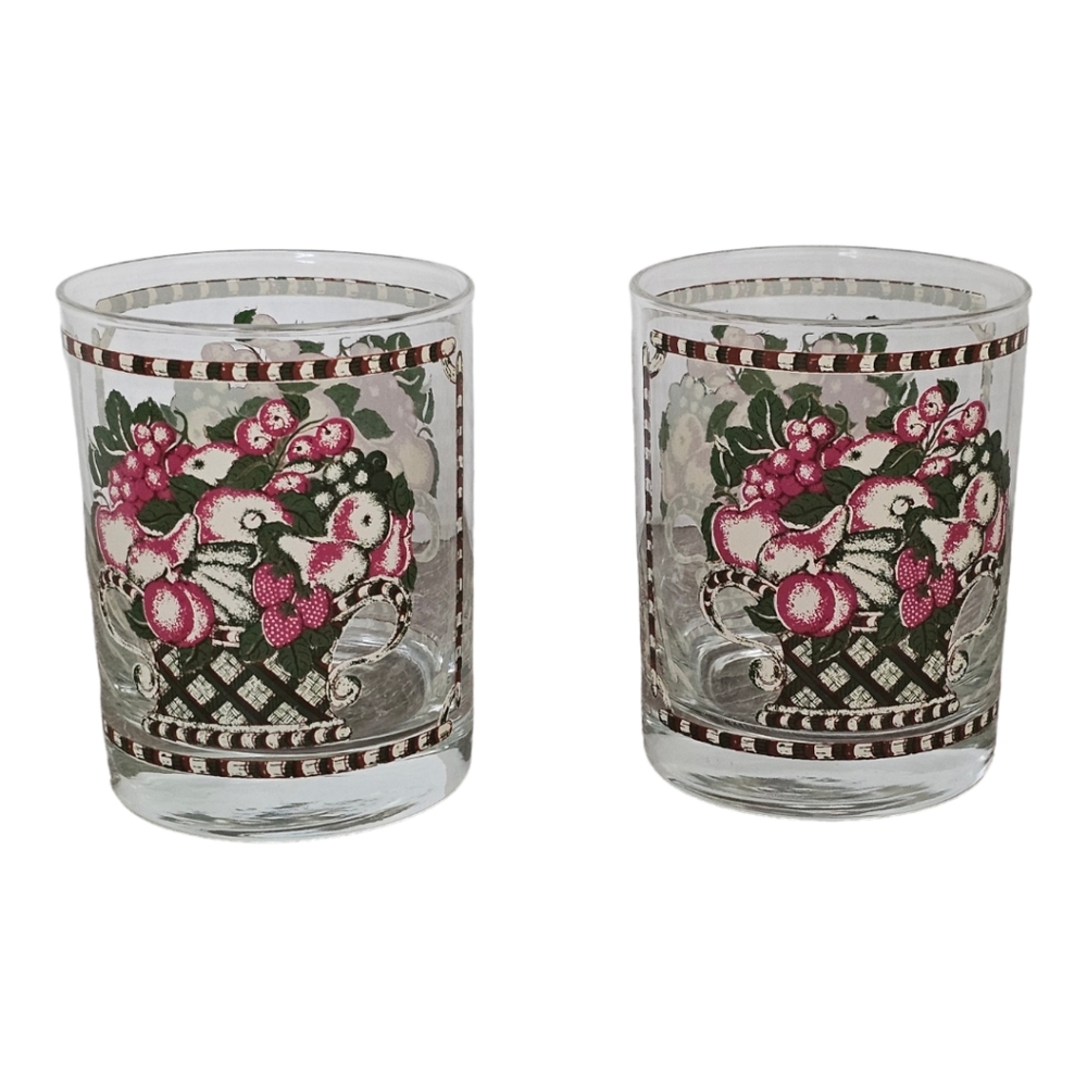 Mid Century George Briard Cocktail Glass Set of 2 Floral Tumblers